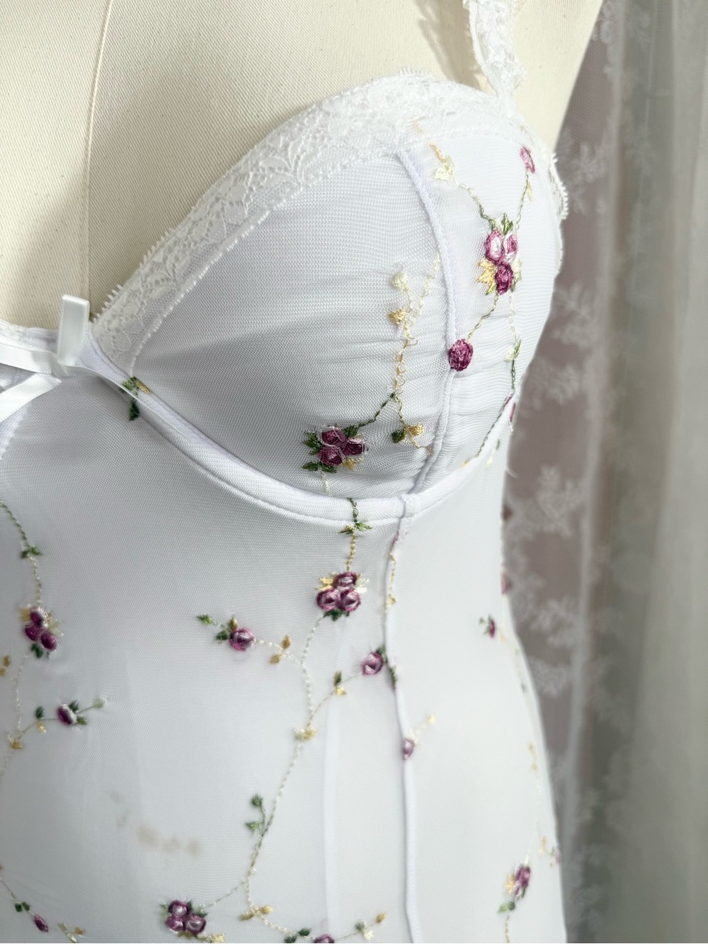 Sugar Thrillz White Floral Lace-Trim Slip Dress BIN#16 - Picture 2 of 7